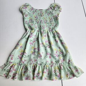 Lilt Green Pink Yellow Smocked Top Semi Sheer Cap Sleeve Sundress Sz 10